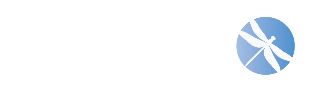 Women's Crisis Services of Waterloo Region Logo, text with a picture of a white dragonfly on a blue background