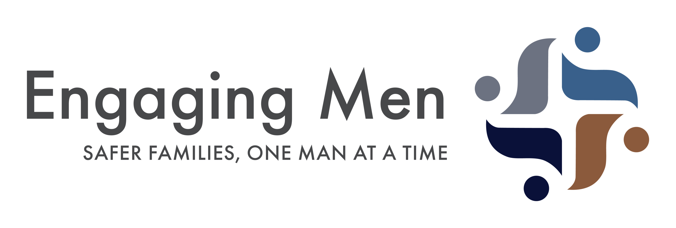 "Engaging Men logo: Safer families, one man at a time"