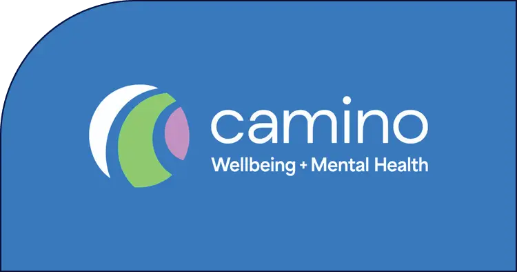 Camino Wellbeing and Mental Health logo on blue background.